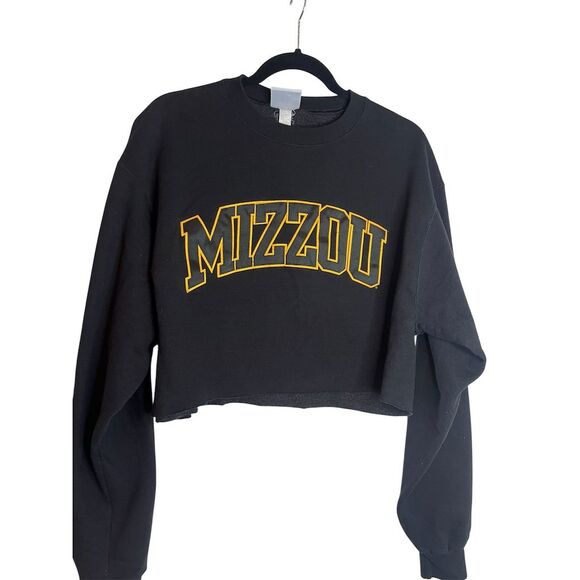 Missouri Tigers MIZZOU Women's Cropped Crewneck Sweatshirt Black Large - Picture 3 of 4